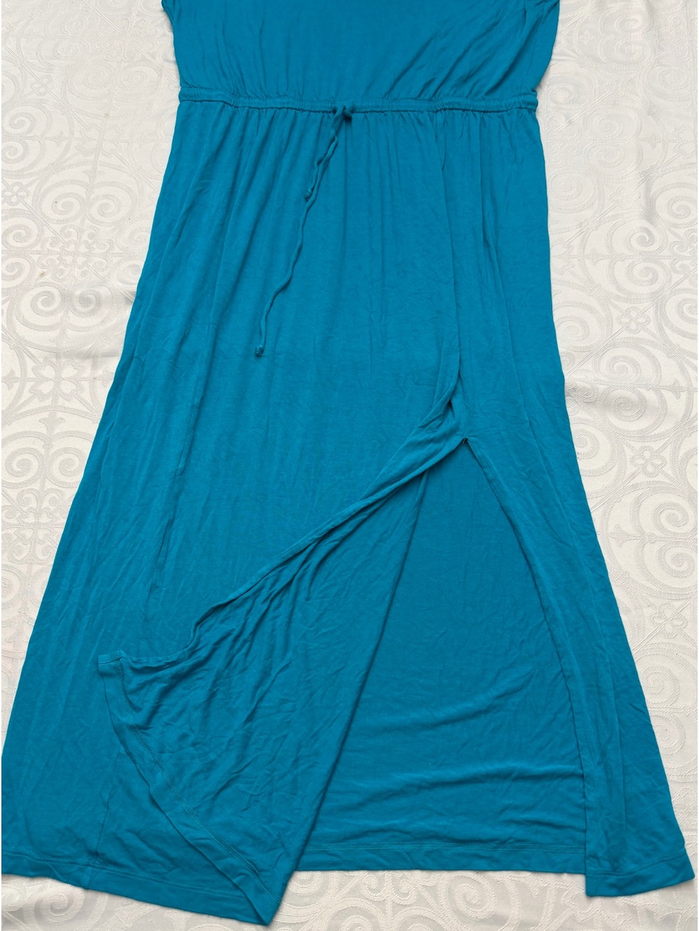 Joe Fresh Teal Drawstring Waist Maxi Dress Slit Leg Woman Lady XL - Picture 6 of 13